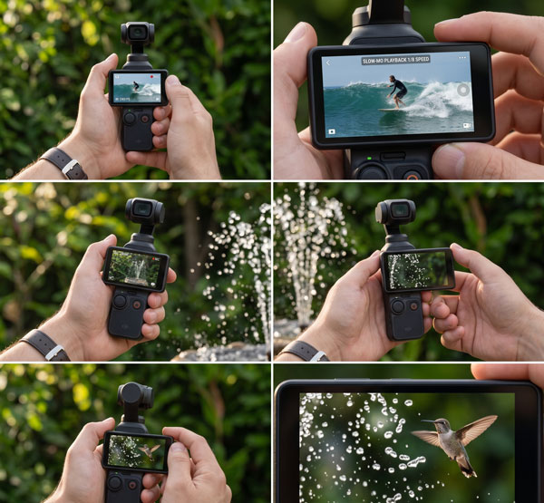 Hands-on footage of DJI Osmo Pocket 4 showing 4K 240fps slow motion quality