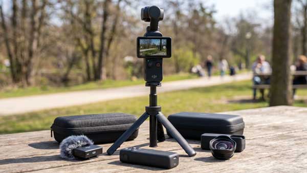 Official DJI Osmo Pocket 4 camera with creator combo accessories and tripod