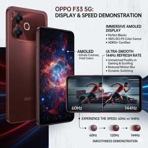 Oppo F33 5G front AMOLED display and 144Hz refresh rate demonstration