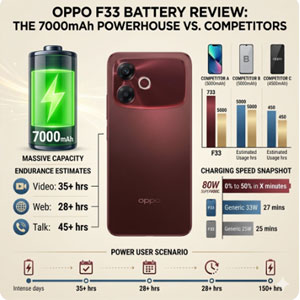 Oppo F33 battery vs Samsung and Realme comparison table