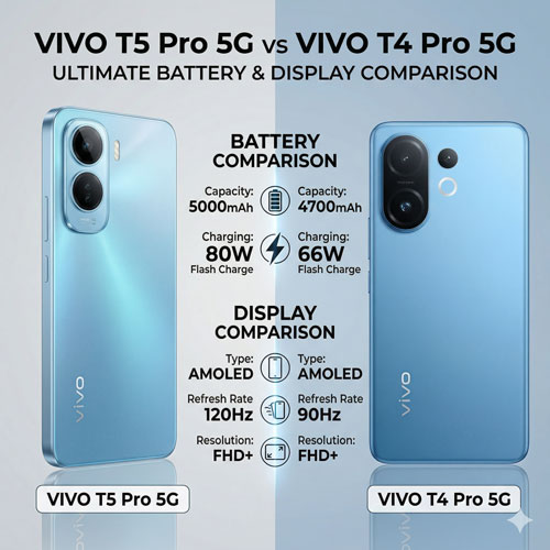 Vivo T5 Pro 5G vs Vivo T4 Pro 5G battery and display comparison