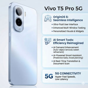 Vivo T5 Pro Features highlighting OriginOS 6 and AI smart tools